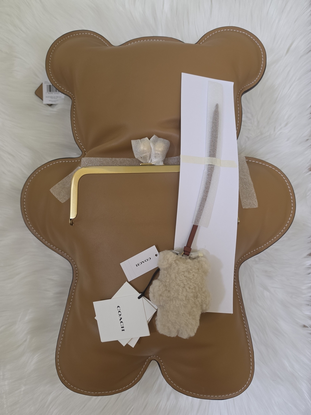 New Coach Bear Kisslock Frame Bag with Coach Bear Puffy Bag Charm in Shearling